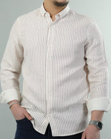Erkek Çizgili Keten Dokulu Gömlek