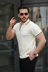 Miron Petek Dokulu Fermuarlı Polo Yaka Triko Kısa Kollu Tişört - 2511