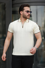 Miron Petek Dokulu Fermuarlı Polo Yaka Triko Kısa Kollu Tişört - 2511