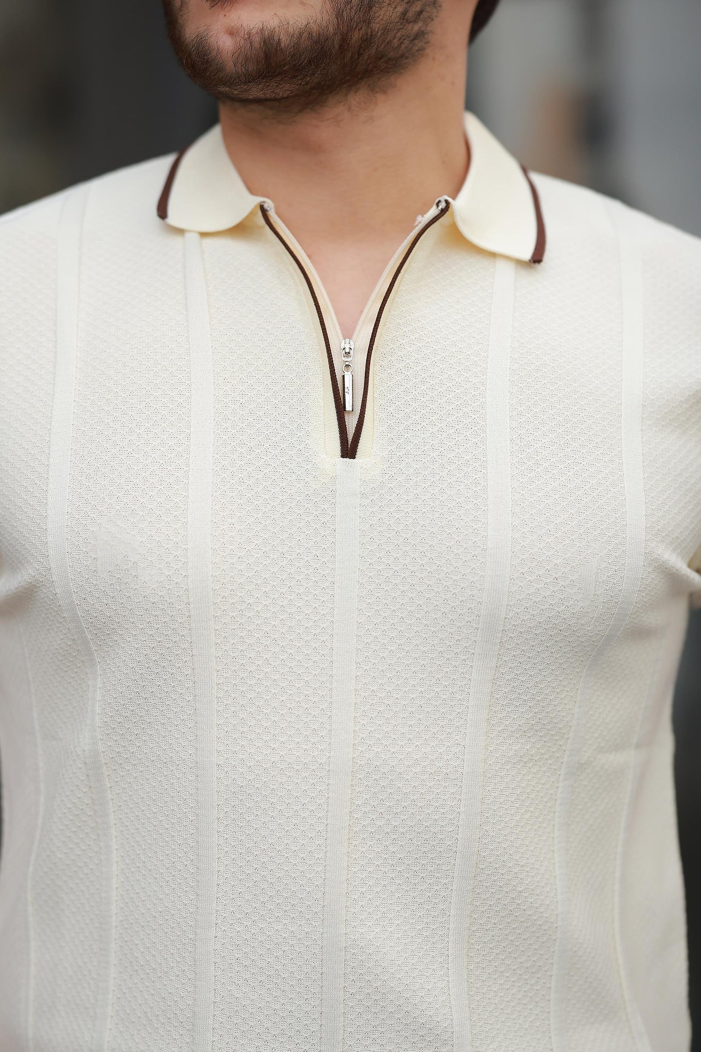 Miron Petek Dokulu Fermuarlı Polo Yaka Triko Kısa Kollu Tişört - 2511