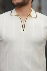 Miron Petek Dokulu Fermuarlı Polo Yaka Triko Kısa Kollu Tişört - 2511