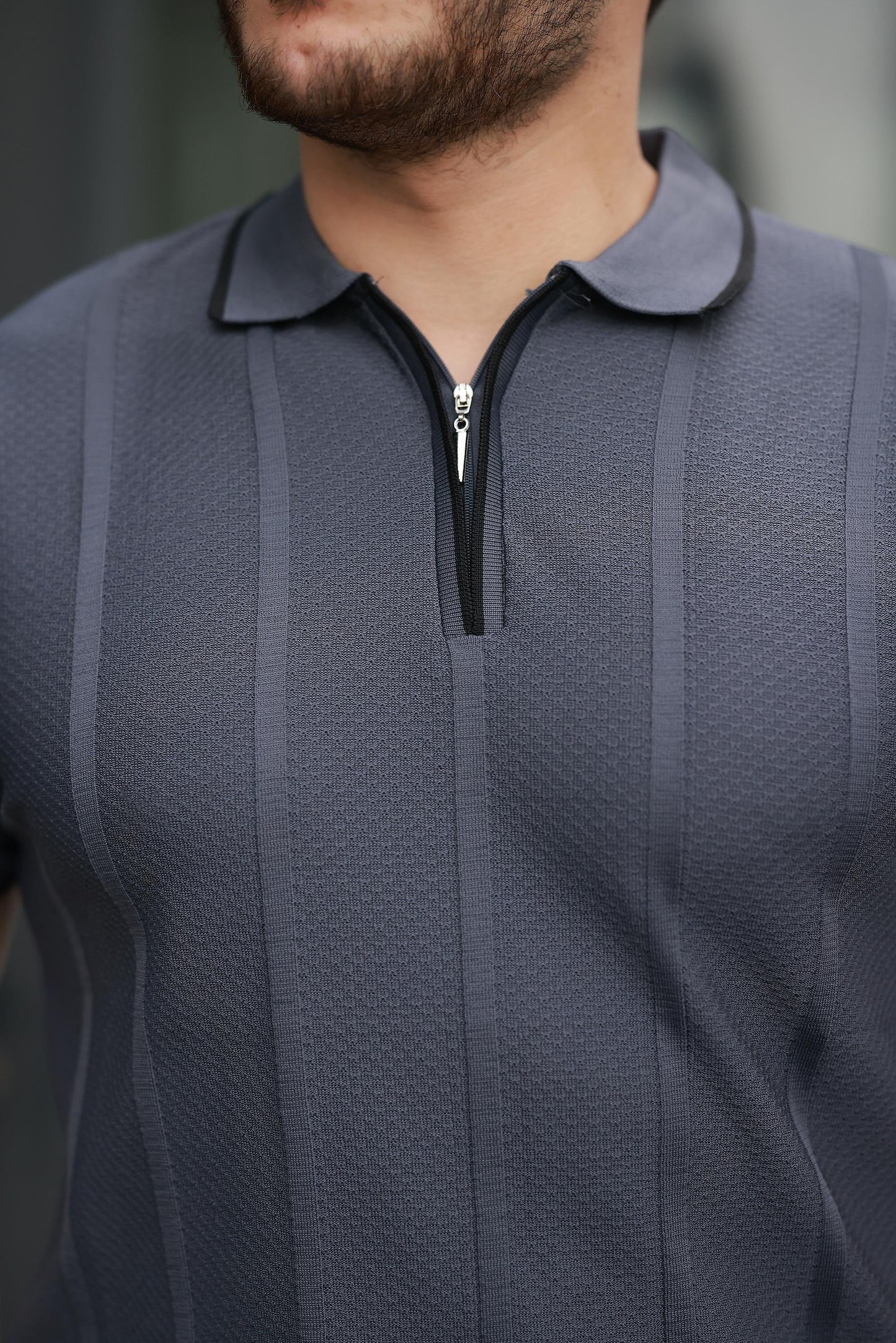 Miron Petek Dokulu Fermuarlı Polo Yaka Triko Kısa Kollu Tişört - 2511