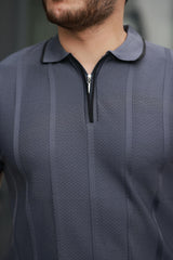 Miron Petek Dokulu Fermuarlı Polo Yaka Triko Kısa Kollu Tişört - 2511