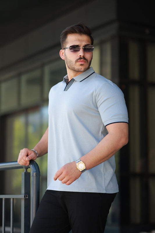 Erkek Gri Polo Yaka %100 Pamuk Tişört - 2531