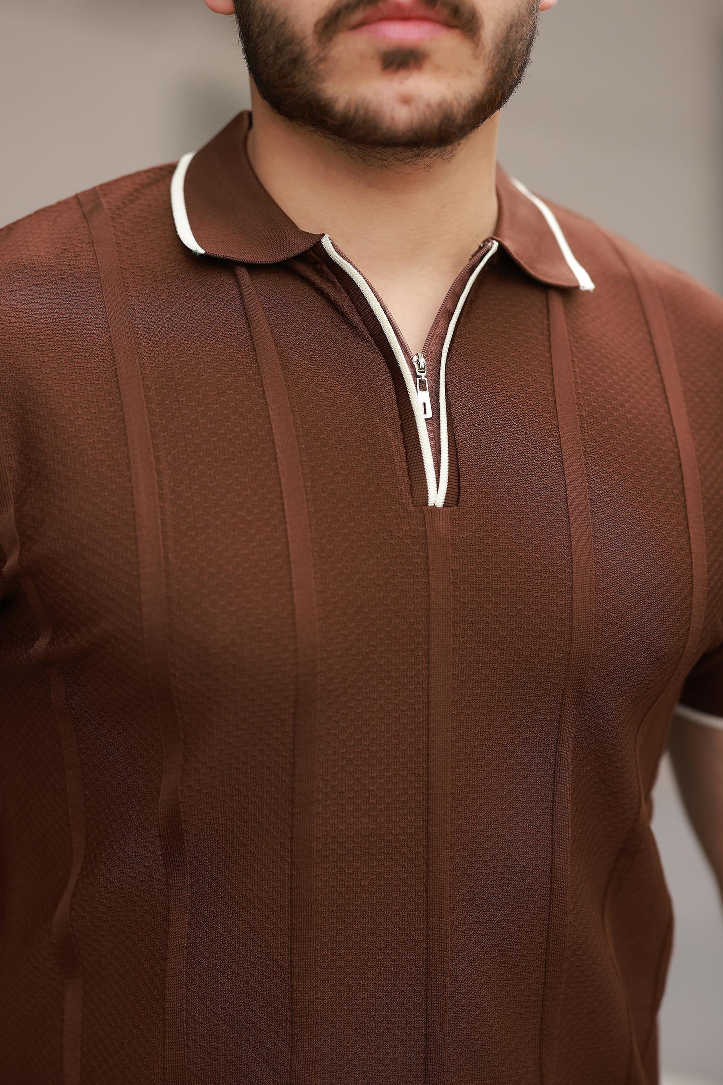 Miron Petek Dokulu Fermuarlı Polo Yaka Triko Kısa Kollu Tişört - 2511