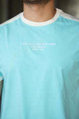 Erkek Bisiklet Yaka Şerit Detaylı Nakışlı %100 Pamuk Tişört - 2533