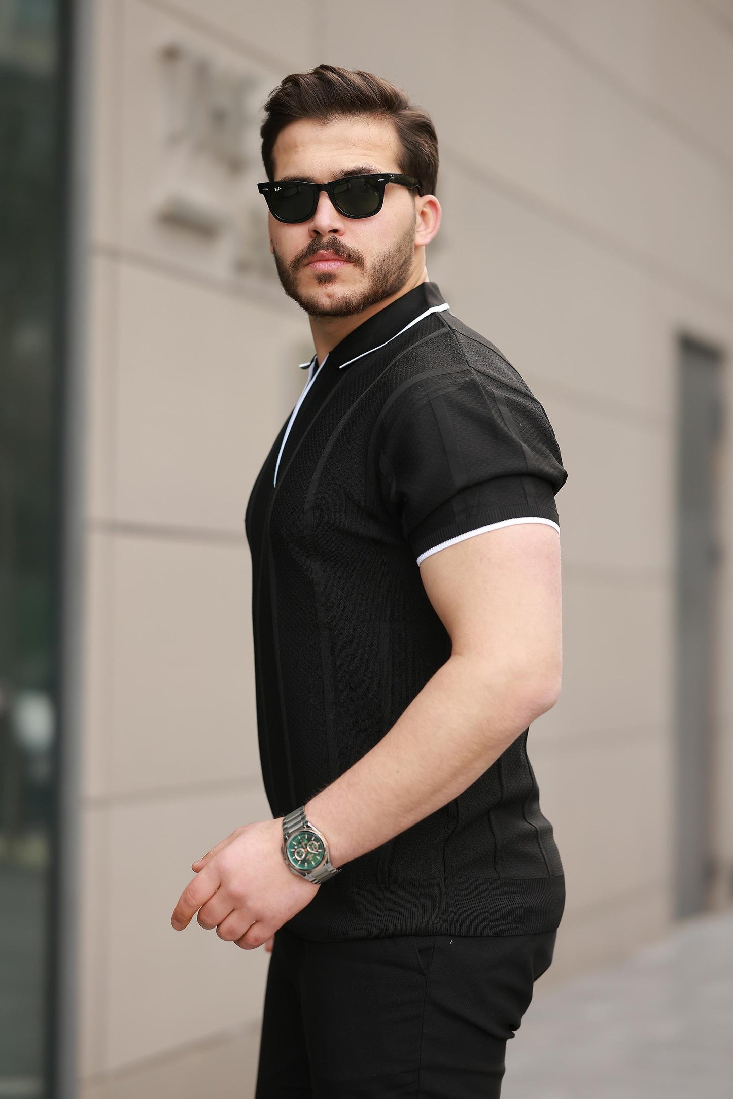 Miron Petek Dokulu Fermuarlı Polo Yaka Triko Kısa Kollu Tişört - 2511