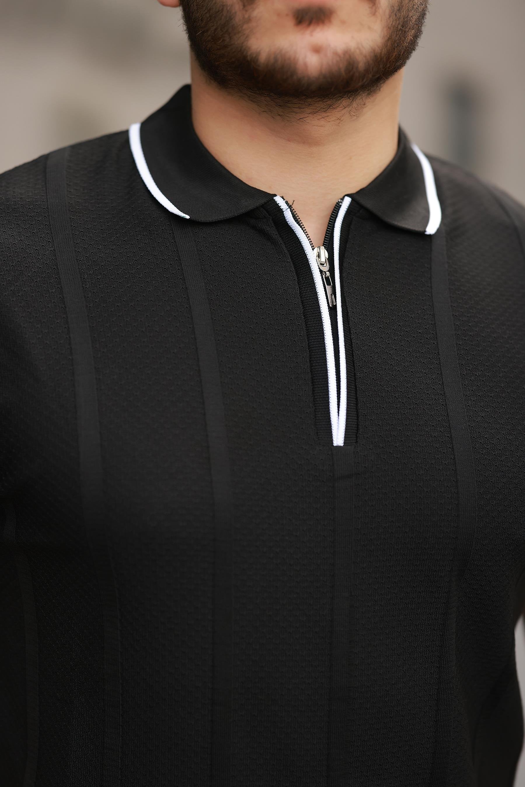 Miron Petek Dokulu Fermuarlı Polo Yaka Triko Kısa Kollu Tişört - 2511