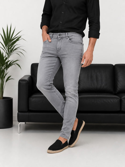 Erkek Gri Slim Fit Likralı Gabardin Pantolon - MRN2690