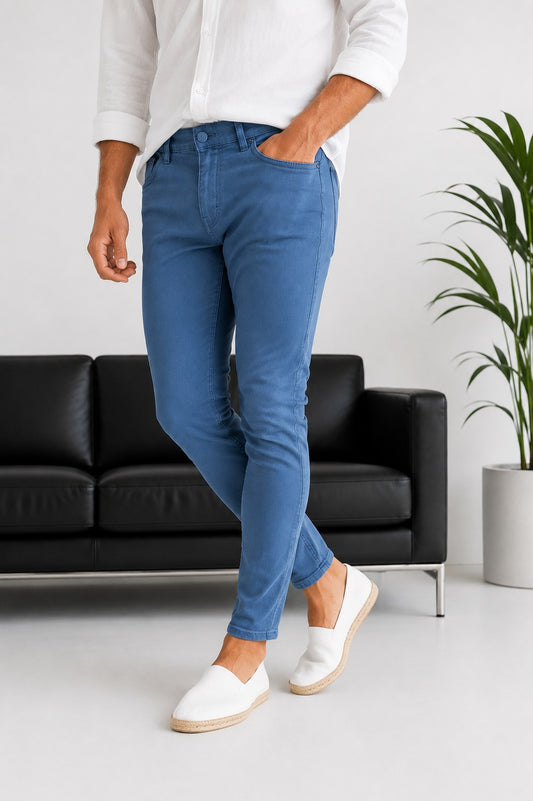 Erkek Mavi Slim Fit Likralı Gabardin Pantolon - MRN2690