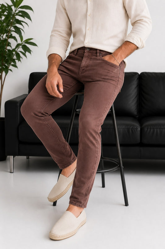 Erkek Kahve Slim Fit Likralı Gabardin Pantolon - MRN2690