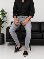 Erkek Gri Slim Fit Likralı Gabardin Pantolon - MRN2690