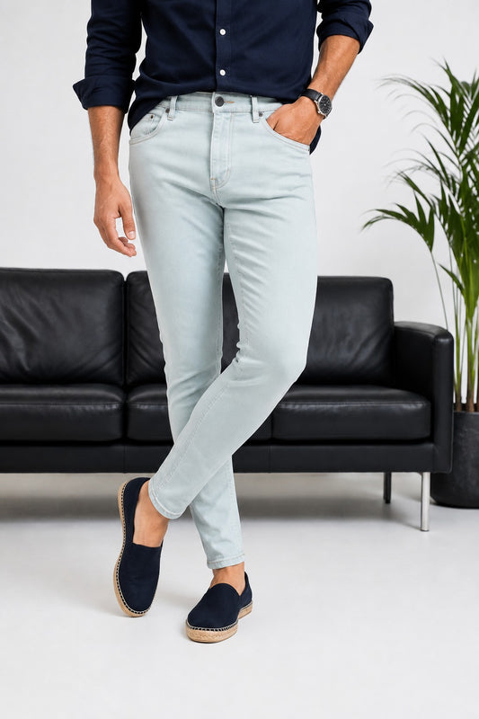 Erkek Buz Mavisi Slim Fit Likralı Gabardin Pantolon - MRN2690