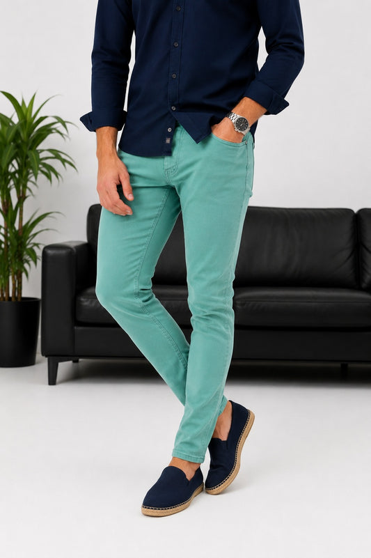 Erkek Fıstık Yeşili Slim Fit Likralı Gabardin Pantolon - MRN2690