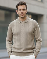 Erkek Bej Polo Yaka Desenli Triko Kazak - 2538