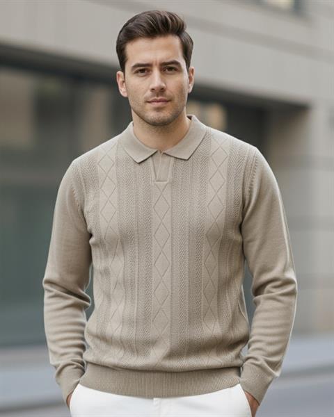 Erkek Polo Yaka Desenli Triko Kazak - 2538