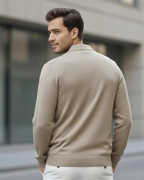 Erkek Polo Yaka Desenli Triko Kazak - 2538