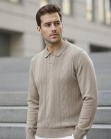 Erkek Bej Polo Yaka Desenli Triko Kazak - 2538