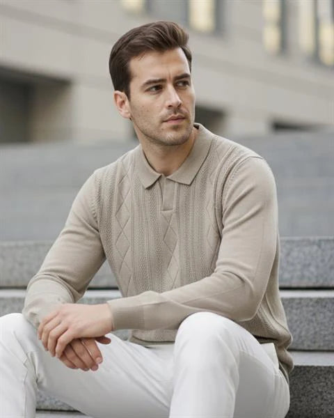 Erkek Polo Yaka Desenli Triko Kazak - 2538