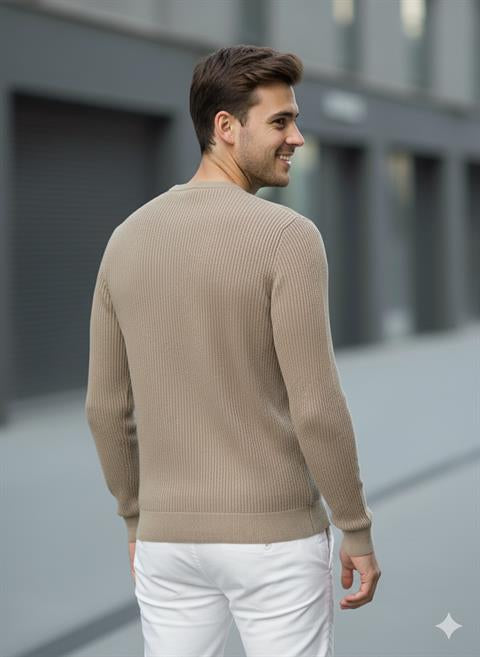 Erkek Bisiklet Yaka Bej Triko Kazak - 2537