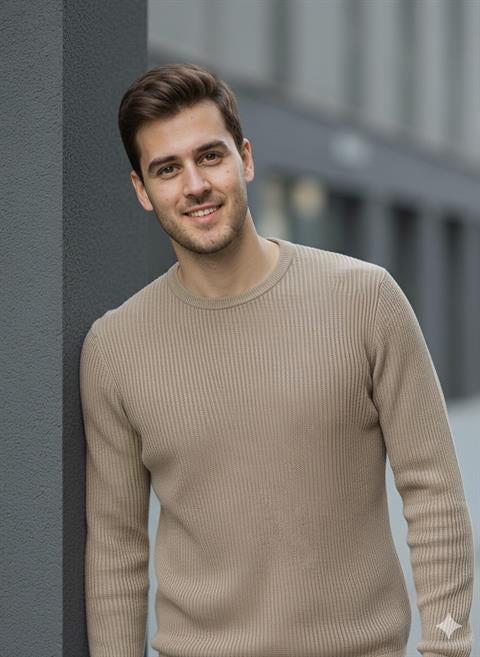 Erkek Bisiklet Yaka Bej Triko Kazak - 2537