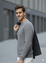 Erkek Bisiklet Yaka Gri Triko Kazak - 2537