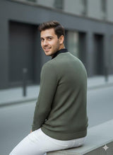 Erkek Bisiklet Yaka Haki Triko Kazak - 2537