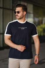 Erkek Bisiklet Yaka Laci Beyaz Şerit Detaylı Nakışlı %100 Pamuk Tişört - 2533