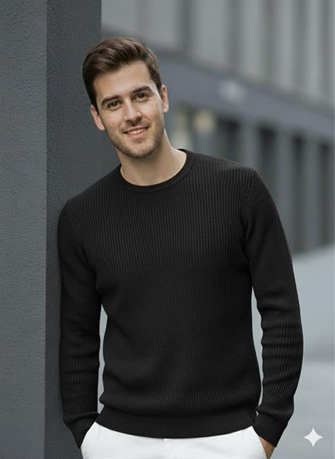 Erkek Bisiklet Yaka Siyah Triko Kazak - 2537