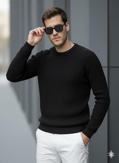 Erkek Bisiklet Yaka Siyah Triko Kazak - 2537