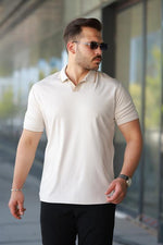 Erkek Ekru Polo Yaka %100 Pamuk Tişört - 2531