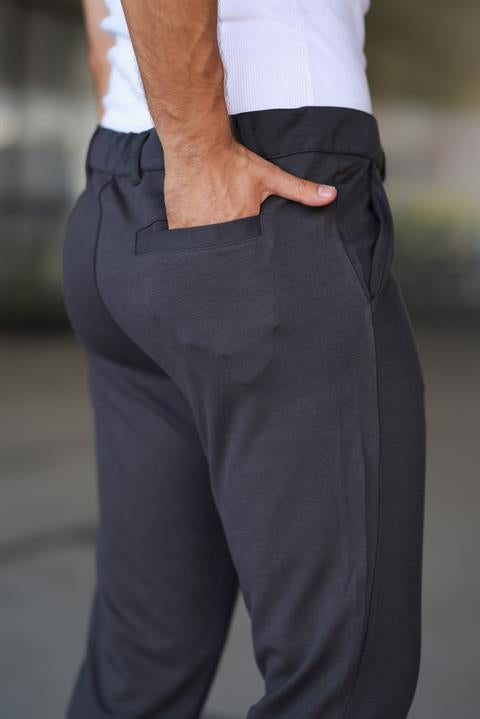 Erkek Füme Jogger Pantolon – Bağcıklı Fermuarlı Cepli - 2534