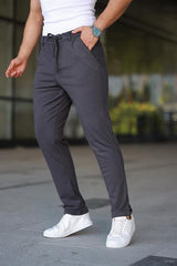Erkek Füme Jogger Pantolon – Bağcıklı Fermuarlı Cepli - 2534