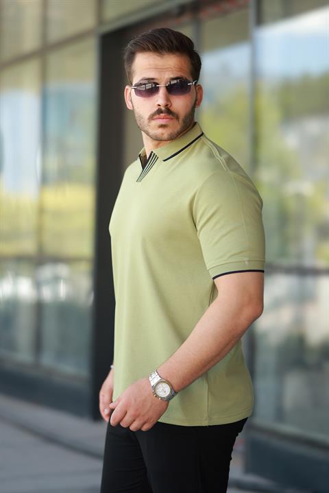 Erkek Haki Polo Yaka %100 Pamuk Tişört - 2531