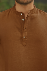 Erkek Hakim Yaka Düğmeli Keten Gömlek - Kısa Kollu - 2536