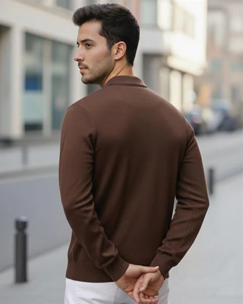 Erkek Polo Yaka Desenli Triko Kazak - 2538