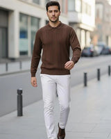 Erkek Polo Yaka Desenli Triko Kazak - 2538