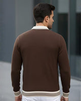 Erkek Kahve Polo Yaka Fermuarlı Triko Kazak - 2539