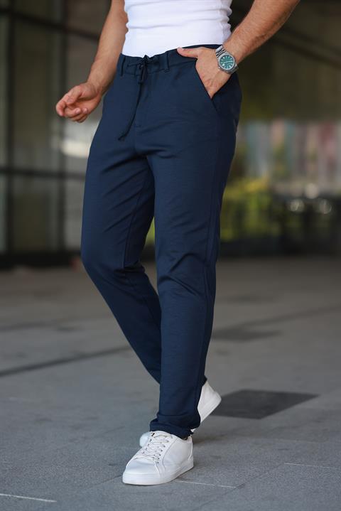 Erkek Lacivert Jogger Pantolon – Bağcıklı Fermuarlı Cepli - 2534