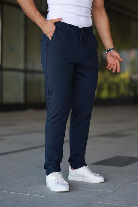 Erkek Lacivert Jogger Pantolon – Bağcıklı Fermuarlı Cepli - 2534