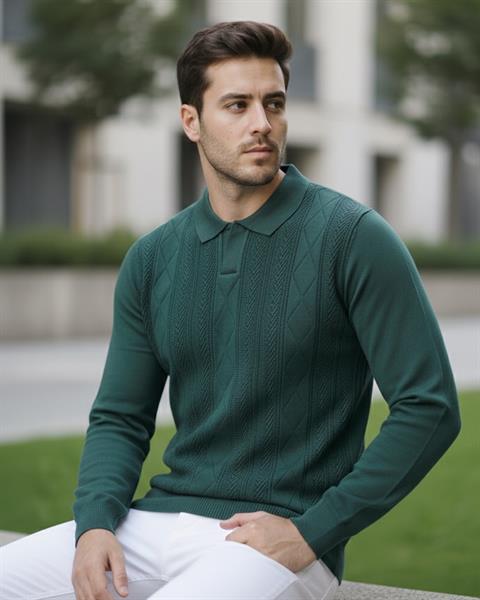 Erkek Nefti Polo Yaka Desenli Triko Kazak - 2538