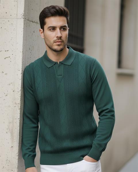 Erkek Polo Yaka Desenli Triko Kazak - 2538