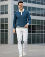 Erkek Petrol Yeşili Polo Yaka Fermuarlı Triko Kazak - 2539