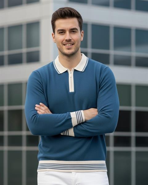 Erkek Petrol Yeşili Polo Yaka Fermuarlı Triko Kazak - 2539