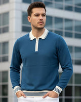 Erkek Petrol Yeşili Polo Yaka Fermuarlı Triko Kazak - 2539