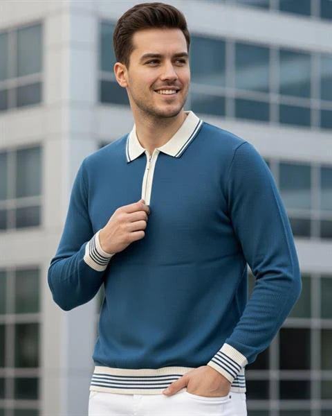 Erkek Polo Yaka Fermuarlı Triko Kazak - 2539