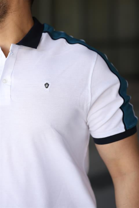 Erkek Polo Yaka Beyaz Şerit Detaylı Regular Fit Tişört - 2530