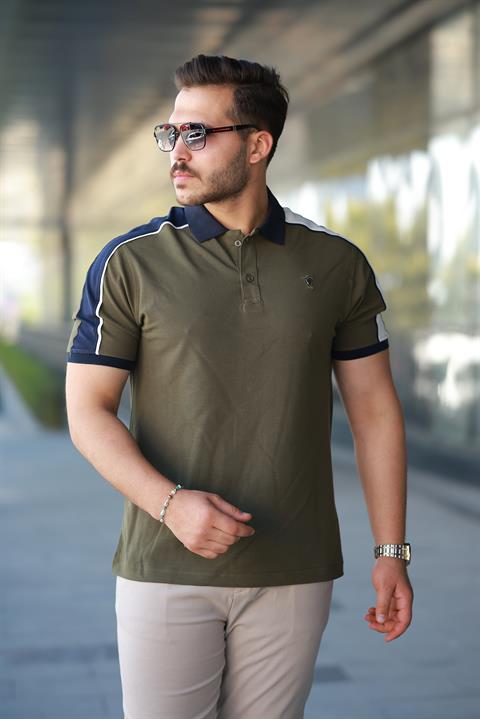 Erkek Polo Yaka Şerit Detaylı Regular Fit Tişört - 2530
