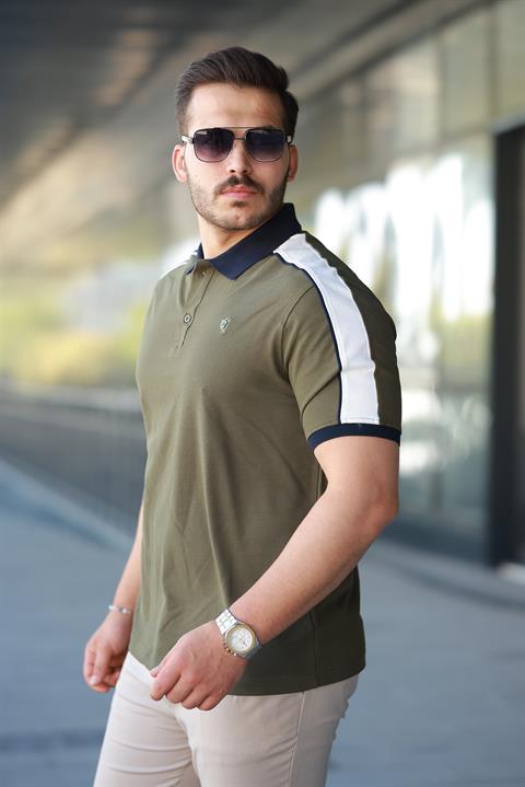 Erkek Polo Yaka Şerit Detaylı Regular Fit Tişört - 2530