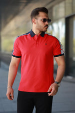 Erkek Polo Yaka Kırmızı Şerit Detaylı Regular Fit Tişört - 2530